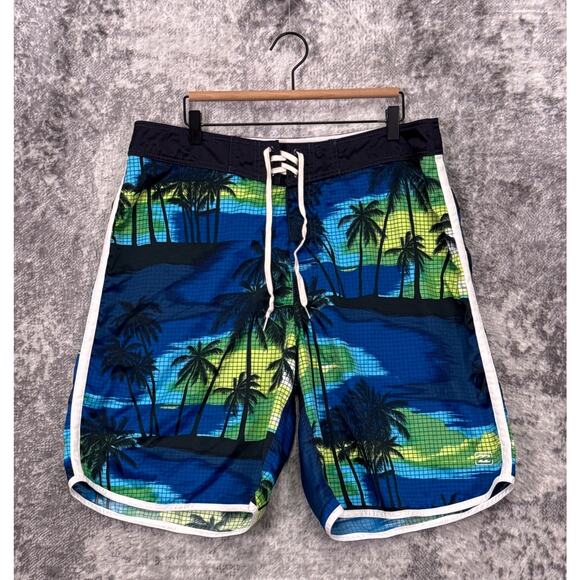 Vintage Billabong Board Shorts 38 Mens Y2K Miami Vice Palm Beach Print Swim